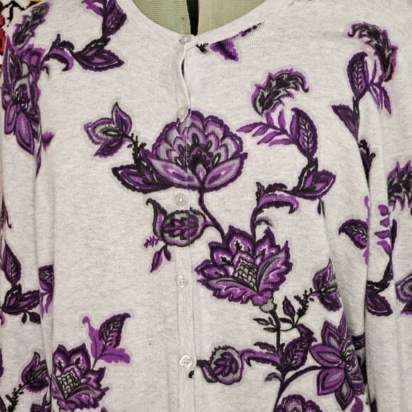 Woman's Croft&Barrow cottagecore floral purple/violet button up cardigan PL - Picture 2 of 11
